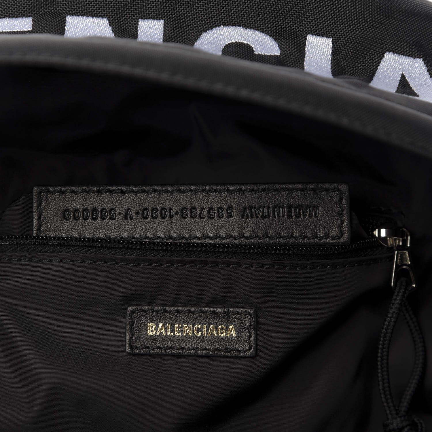 Balenciaga Sport Nylon Logo Embroidered S Wheel Backpack Black White 8 of 8