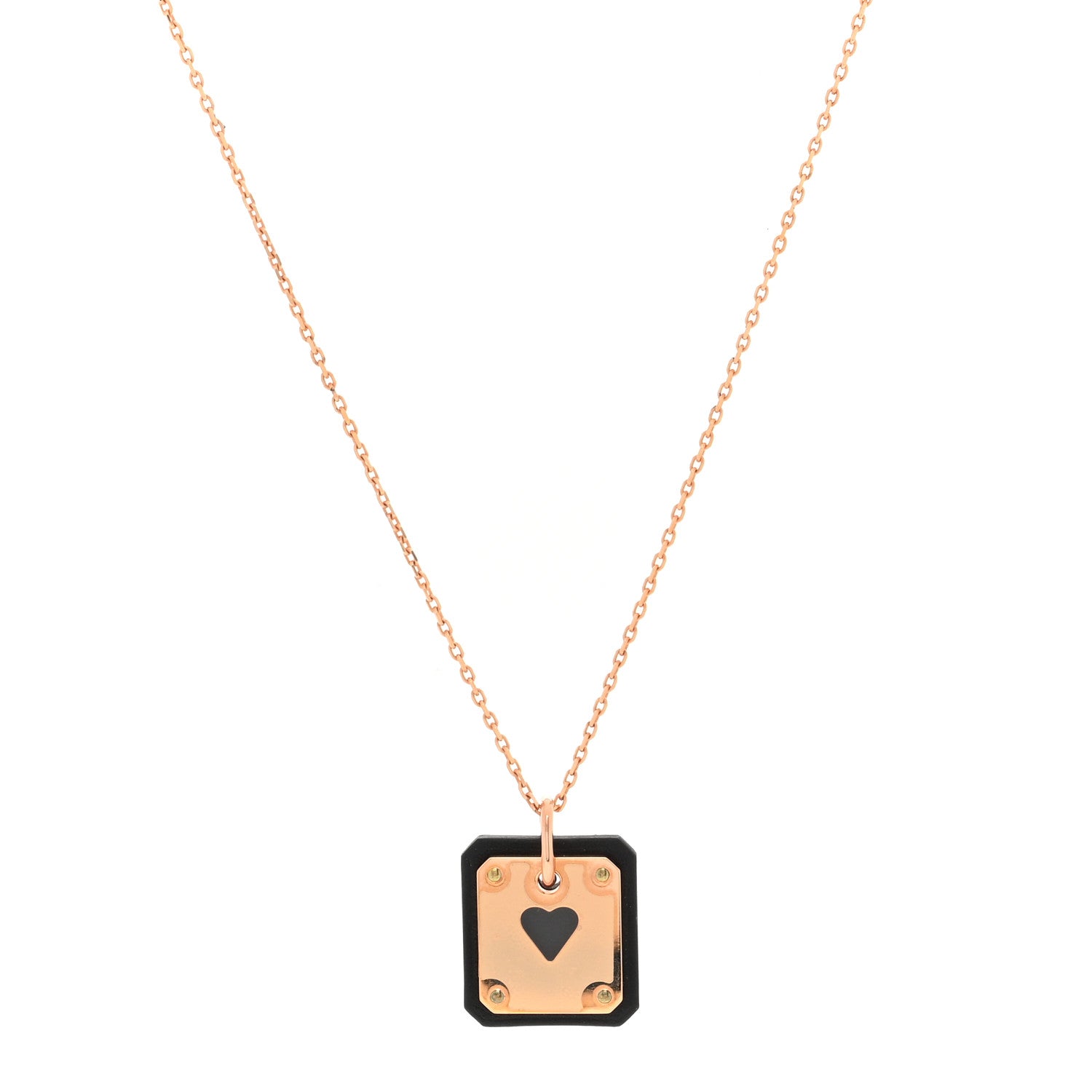 Hermes Rose Gold Plated Swift As De Coeur Necklace Black 1 of 6