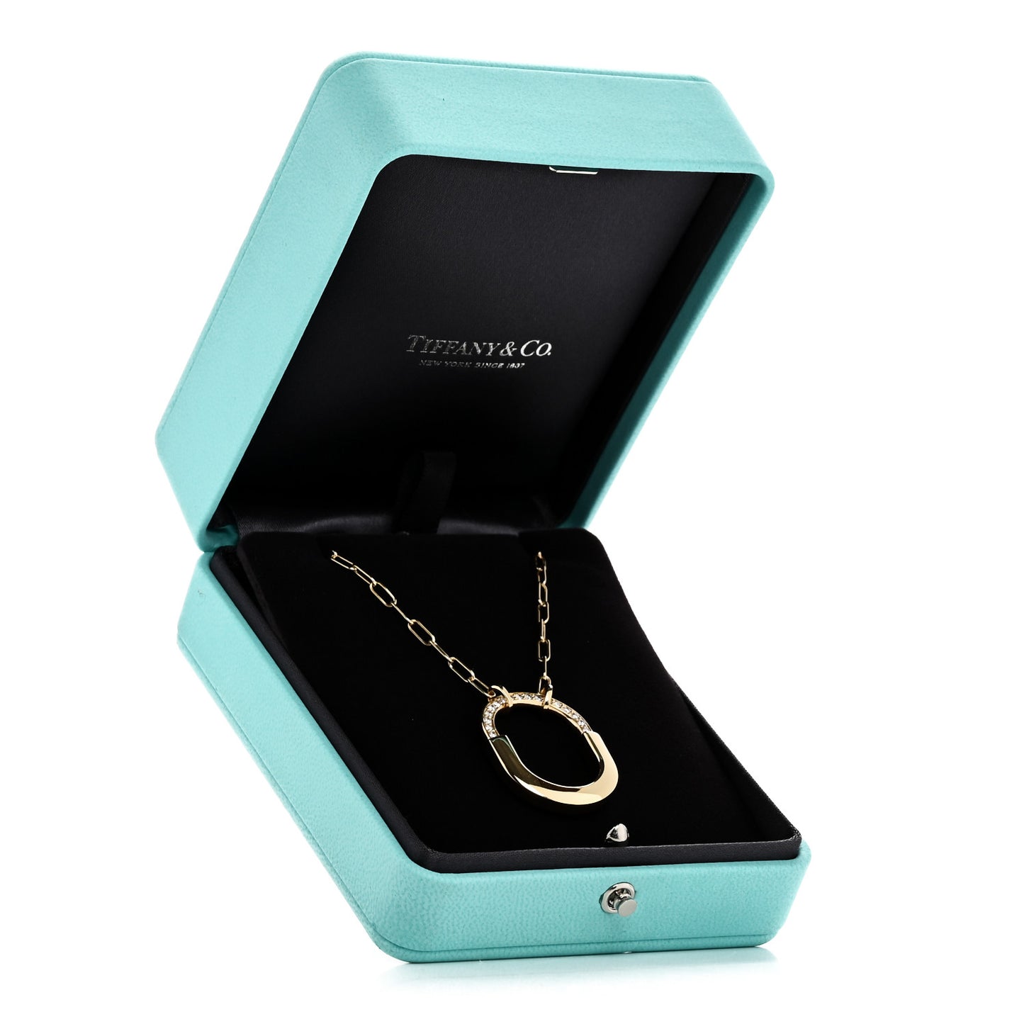 18K Yellow Gold Diamond Medium Lock Pendant Necklace