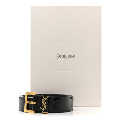 Saint Laurent Snakeskin Monogram Cassandre Square Buckle Belt 85 34 Black 7 of 7