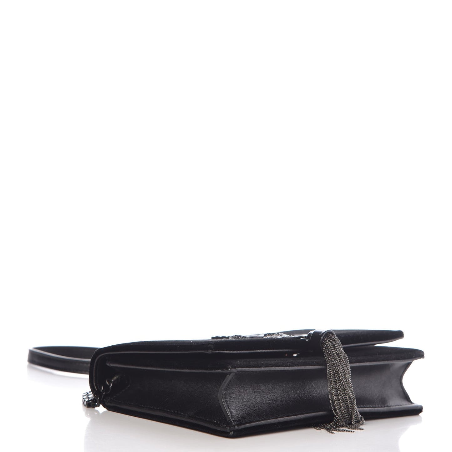 Velvet Crystal Monogram Kate Tassel Chain Wallet Black