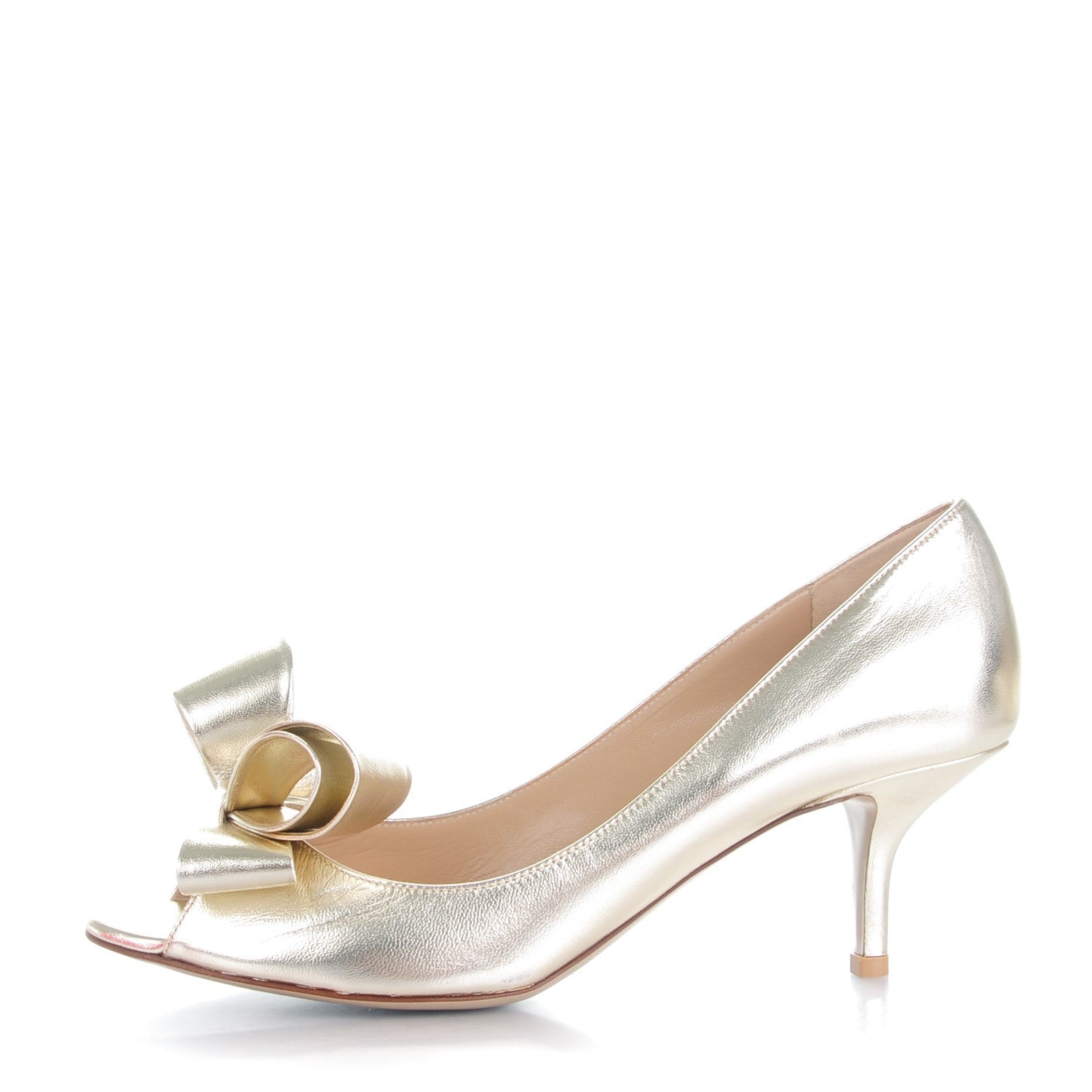 Valentino Garavani Metallic Nappa Couture Bow Low Heel Pumps 39 Platino 1 of 8