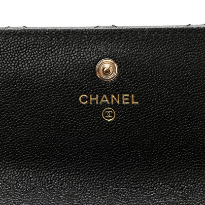 Chanel Caviar Quilted Studded CC Large Gusset Flap Wallet Black 6 of 9