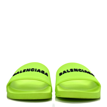 Balenciaga Smooth Rubber Logo Bi-Color Womens Pool Slide Sandals 38 Fluo Yellow Black 2 of 8