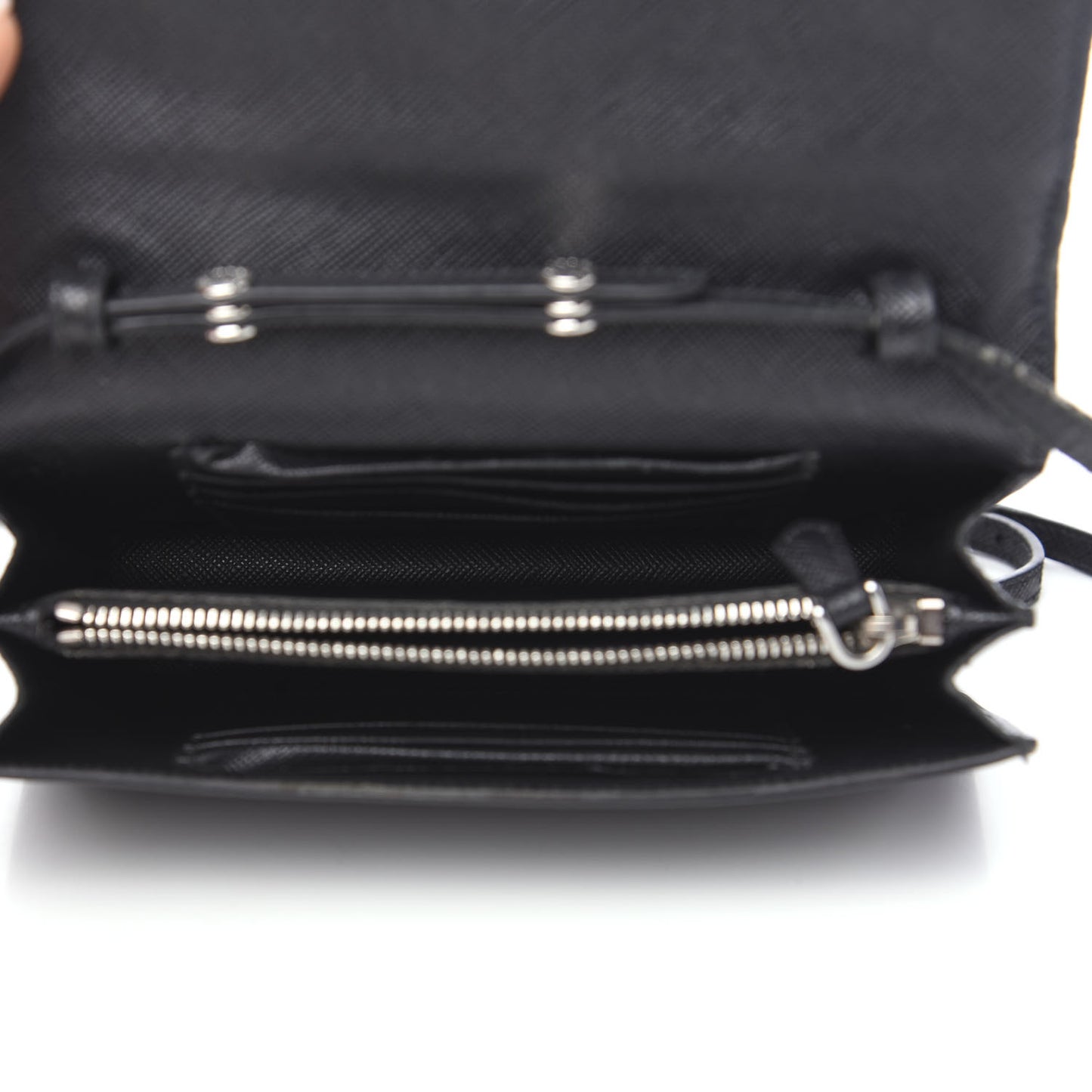Saffiano Metal Flap Wallet With Strap Black