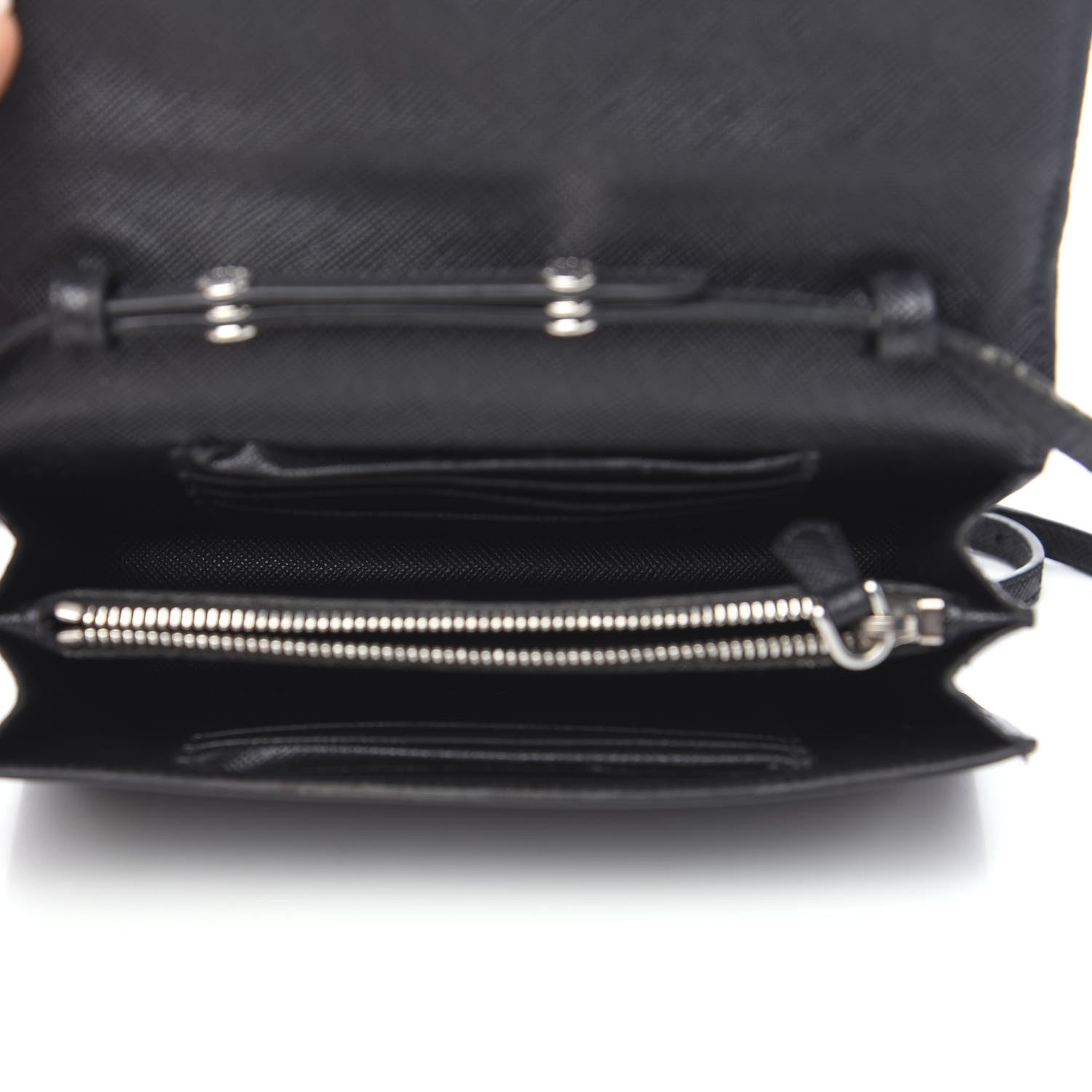 Prada Saffiano Metal Flap Wallet With Strap Black 4 of 14