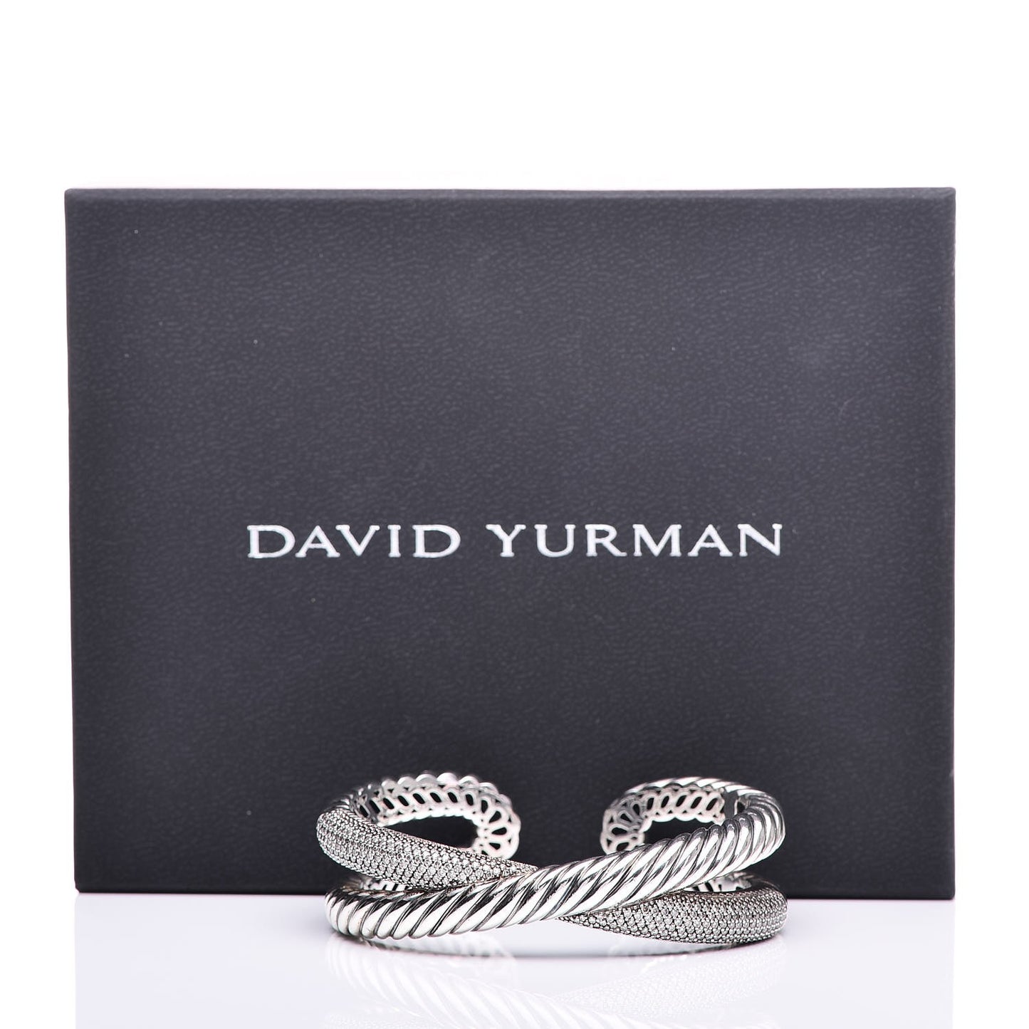 Sterling Silver Pave Diamonds Crossover Cuff