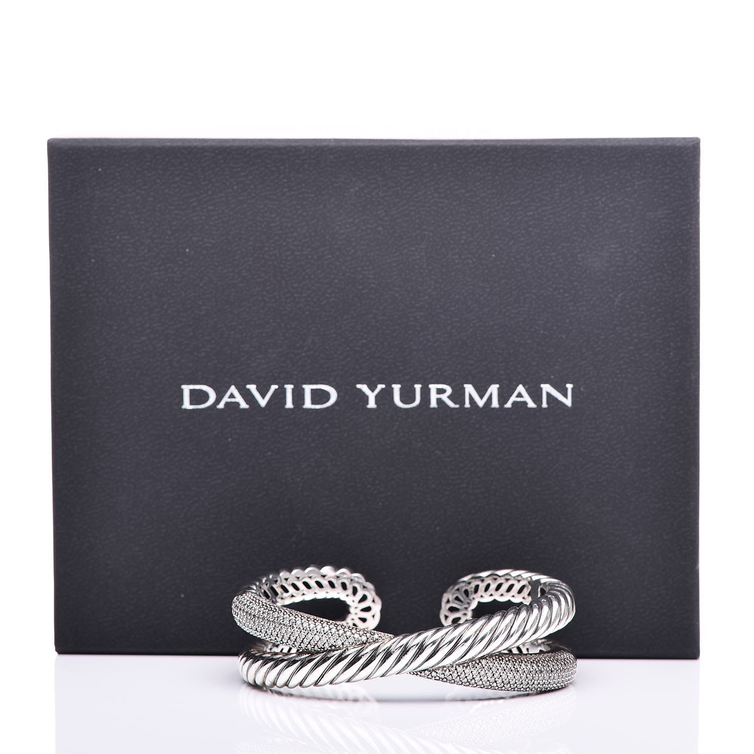 David Yurman Sterling Silver Pave Diamonds Crossover Cuff 5 of 5