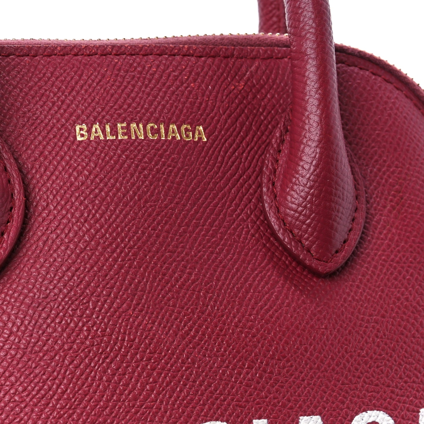 Signature Grained Calfskin Logo XXS Ville Top Handle Bag Rouge Grenat White