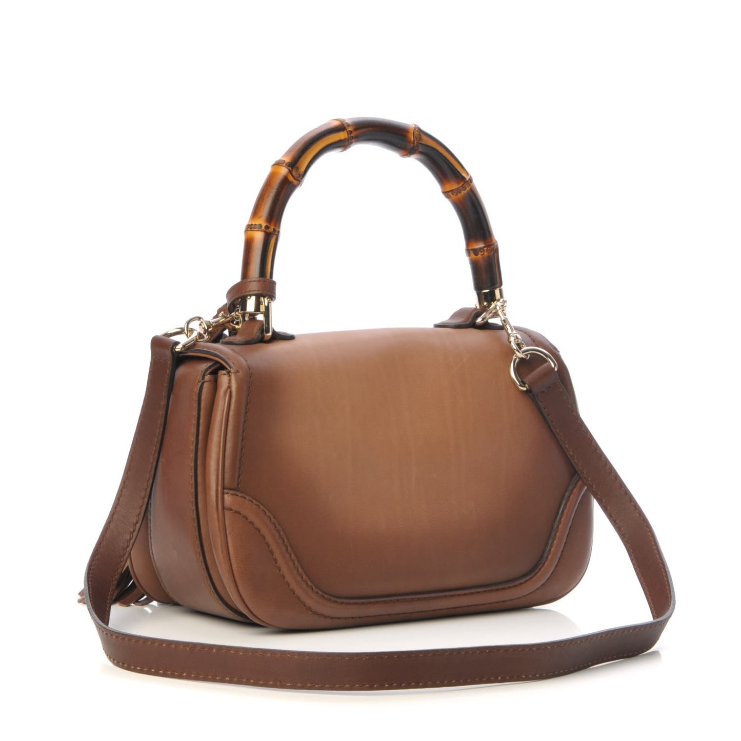 Calfskin Small New Bamboo Top Handle Bag Brown