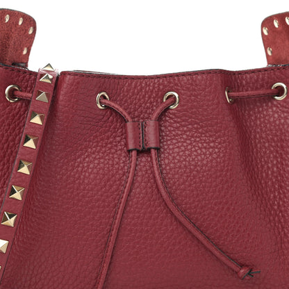 Valentino Garavani Grained Calfskin Rockstud Bucket Bag Rubino 8 of 10