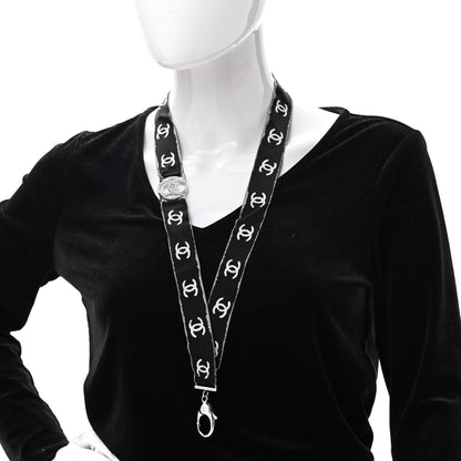 Chanel Crystal CC Lanyard Necklace Black Silver 2 of 6