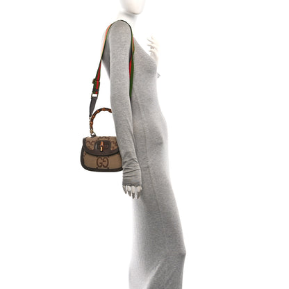 Gucci Monogram Jumbo GG Textured Dollar Calfskin Web Small Bamboo 1947 Top Handle Bag Camel Ebony New Acero 2 of 11