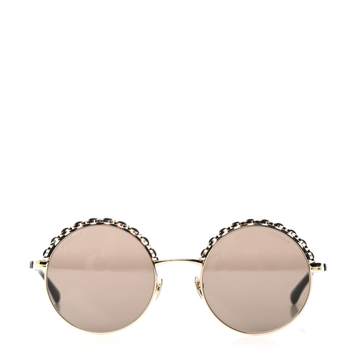 Metal Calfskin Round Chain Sunglasses 4265-Q Black