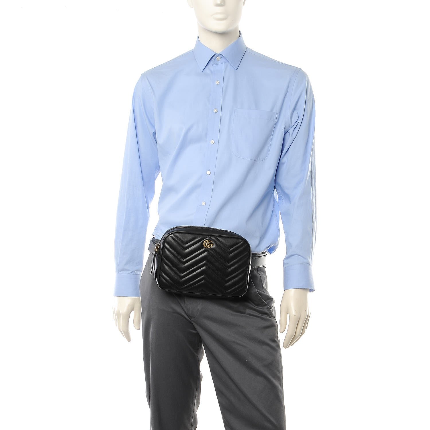 Gucci Calfskin Matelasse Mens GG Marmont Belt Bag 100 40 Black 2 of 9