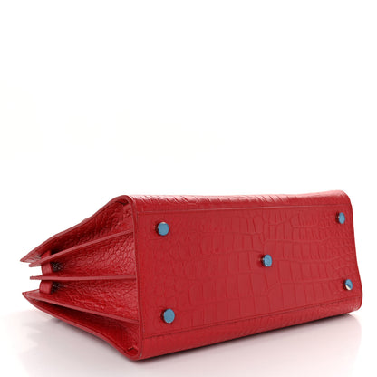 Saint Laurent Calfskin Crocodile Embossed Small Sac De Jour Red 4 of 10
