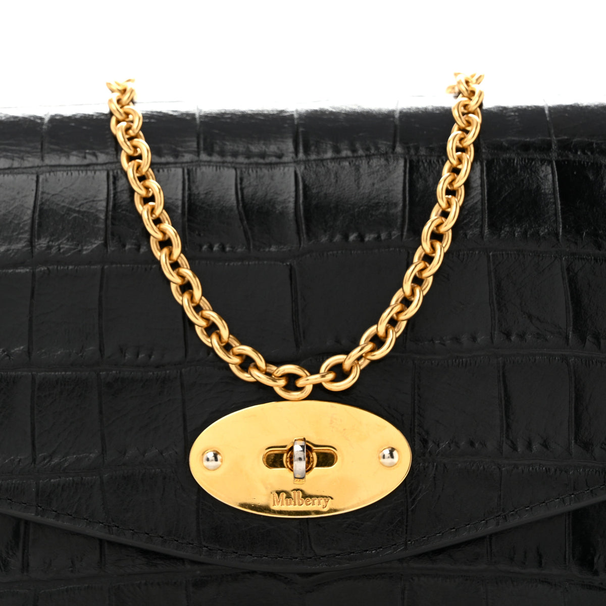 Crocodile Embossed Calfskin Small Darley Black