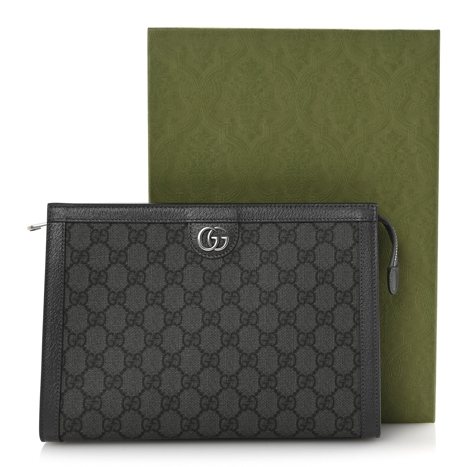 Gucci GG Supreme Monogram Textured Dollar Calfskin Ophidia Wristlet Pouch Grey Black Graphite Grey 8 of 8