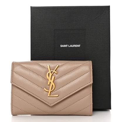 Saint Laurent Grain De Poudre Matelasse Chevron Small Monogram Envelope Wallet Dark Beige 13 of 13