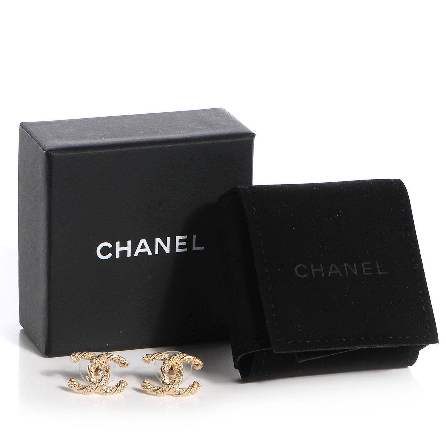 Crystal Twisted CC Earrings Gold
