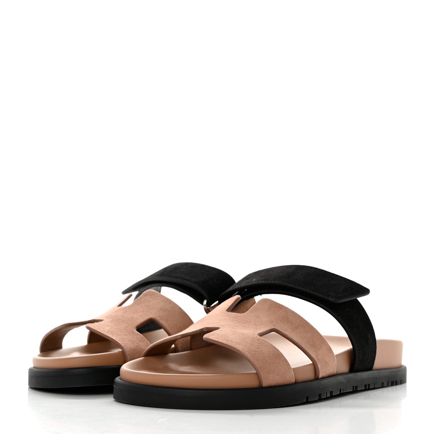 Hermes Suede Goatskin Womens Chypre Sandals 36 Rose Perle Black 3 of 10
