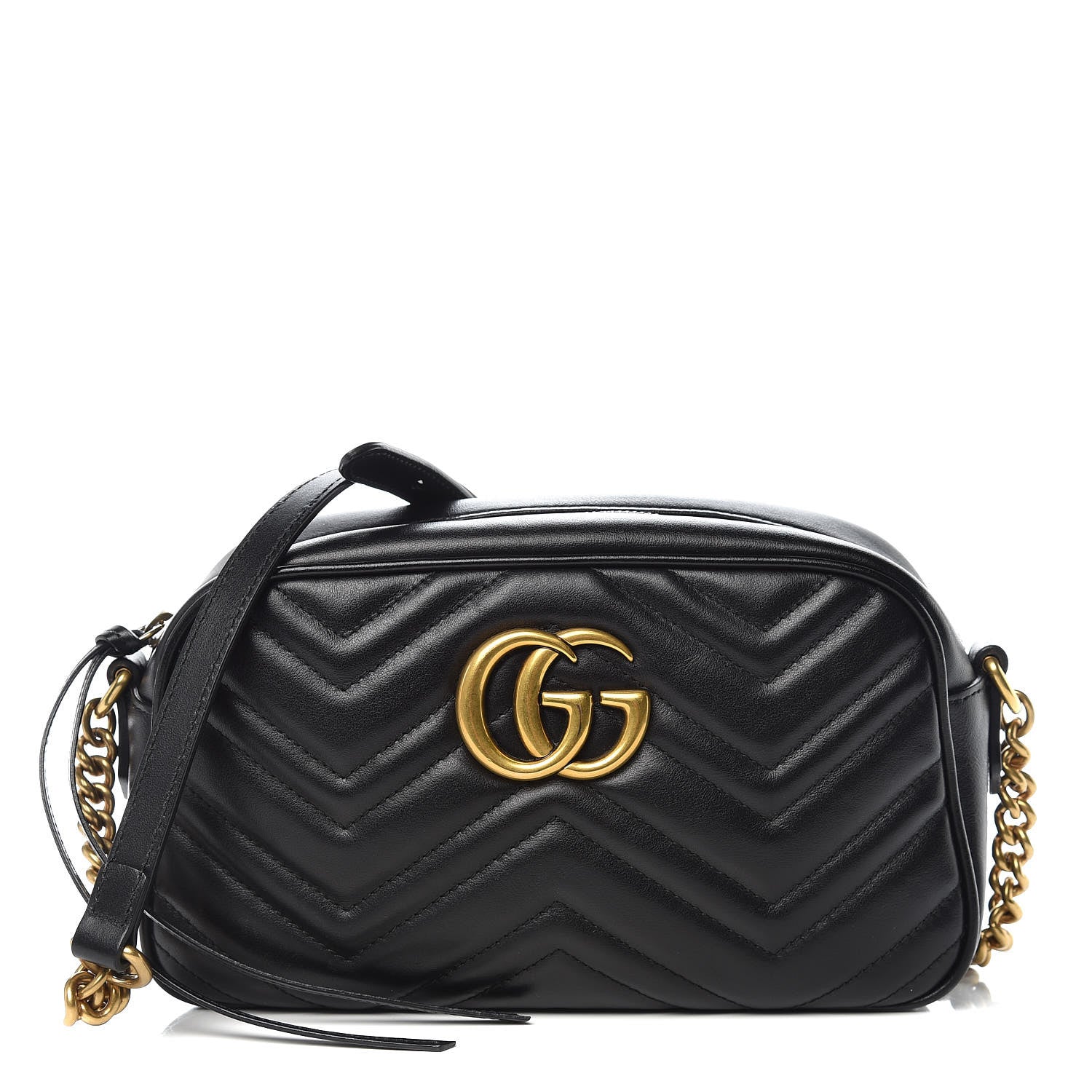 Gucci Calfskin Matelasse Small GG Marmont Chain Shoulder Bag Black 1 of 12