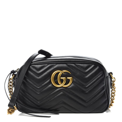 Gucci Calfskin Matelasse Small GG Marmont Chain Shoulder Bag Black 1 of 12