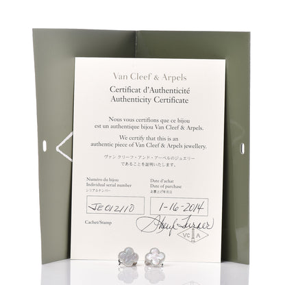 Van Cleef & Arpels 18K White Gold Mother of Pearl Vintage Alhambra Earrings 5 of 5