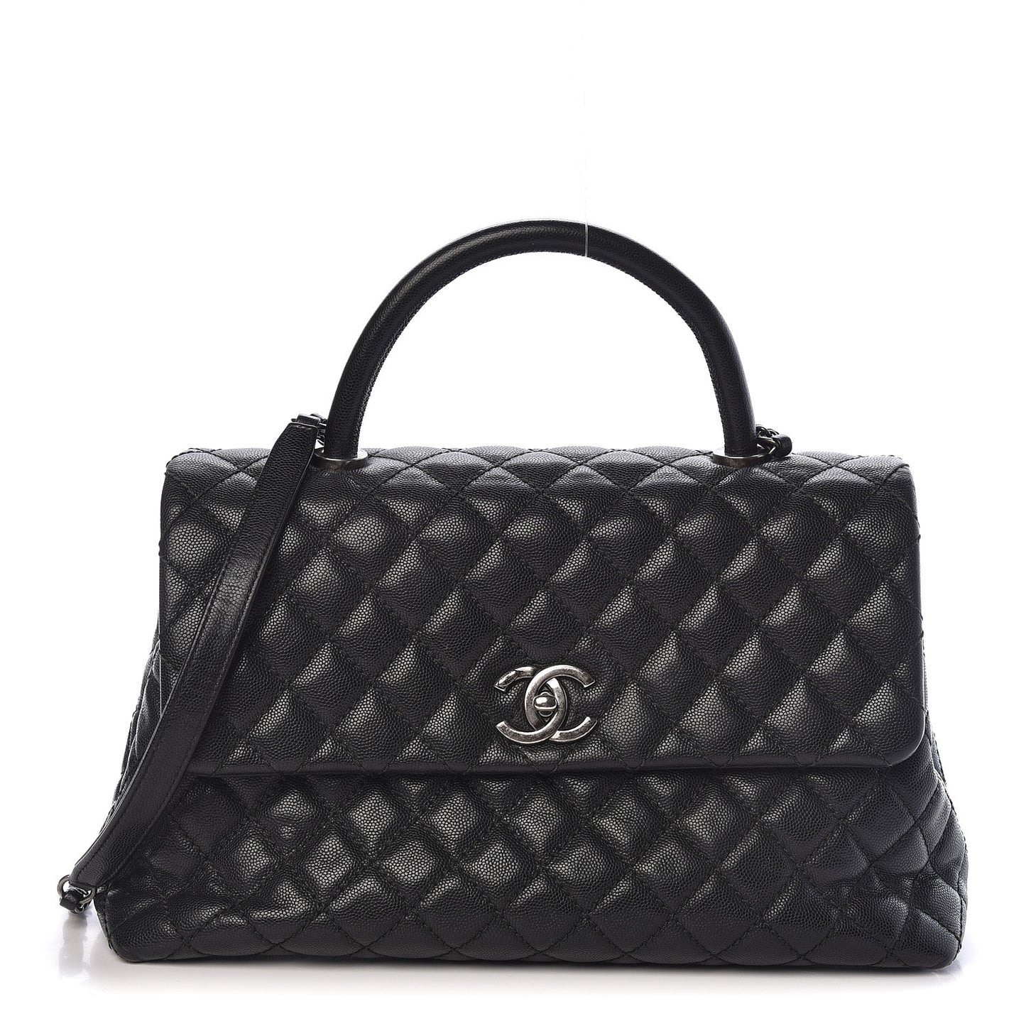 Caviar Quilted Medium Coco Handle Flap Black