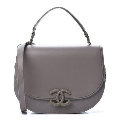 Chanel Shiny Calfskin Goatskin Quilted Medium Coco Curve Messenger Flap Grey 1 of 11