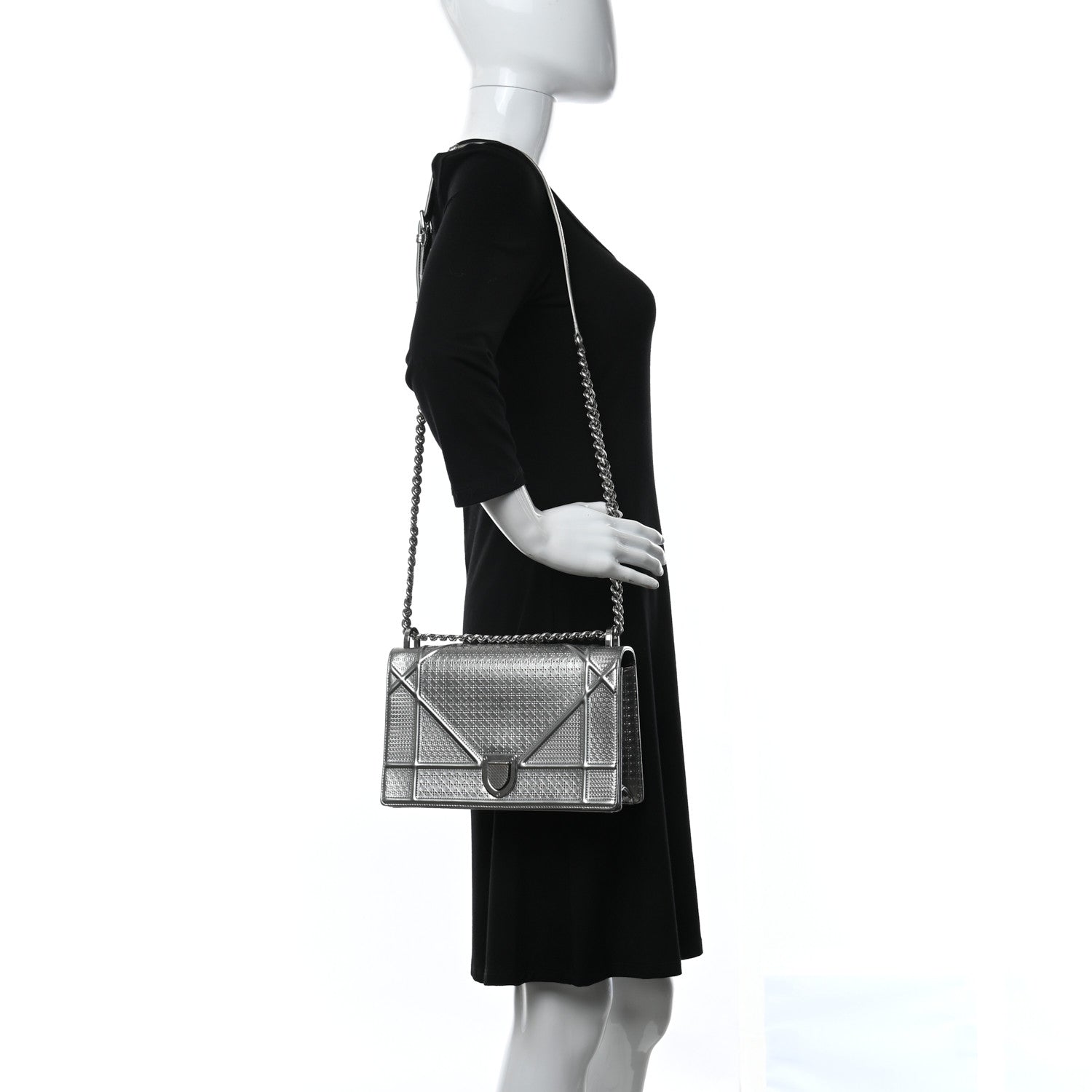 Christian Dior Metallic Patent Micro-Cannage Diorama Flap Bag Silver 2 of 9