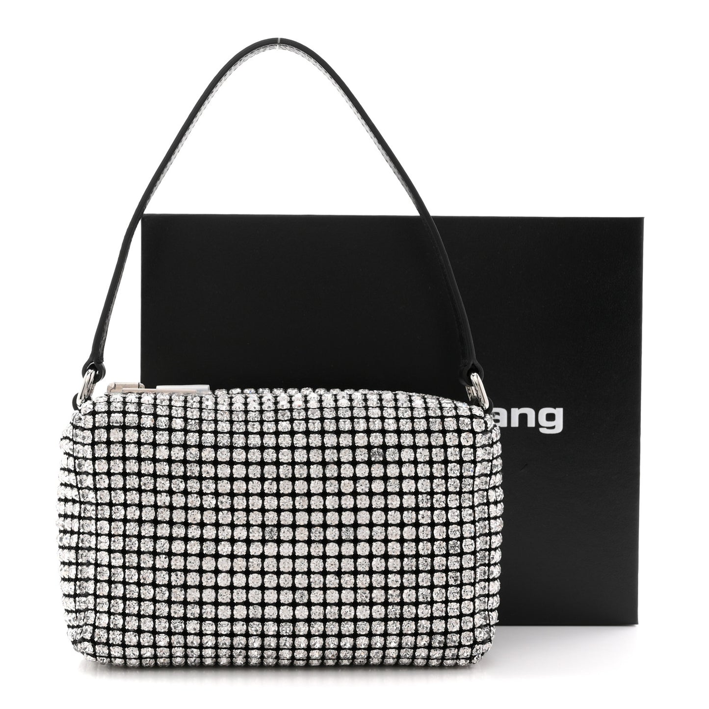 Mesh Crystal Rhinestone Mini Heiress Pouch Black Silver