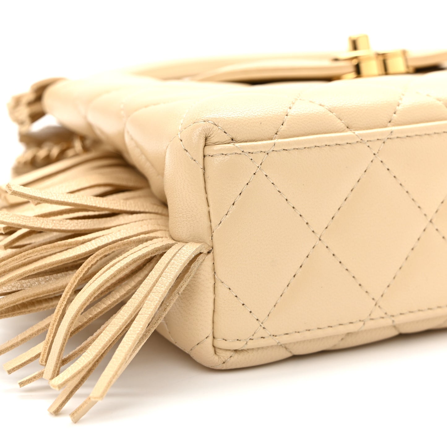Lambskin Fringe Nano Kelly Shopper Beige