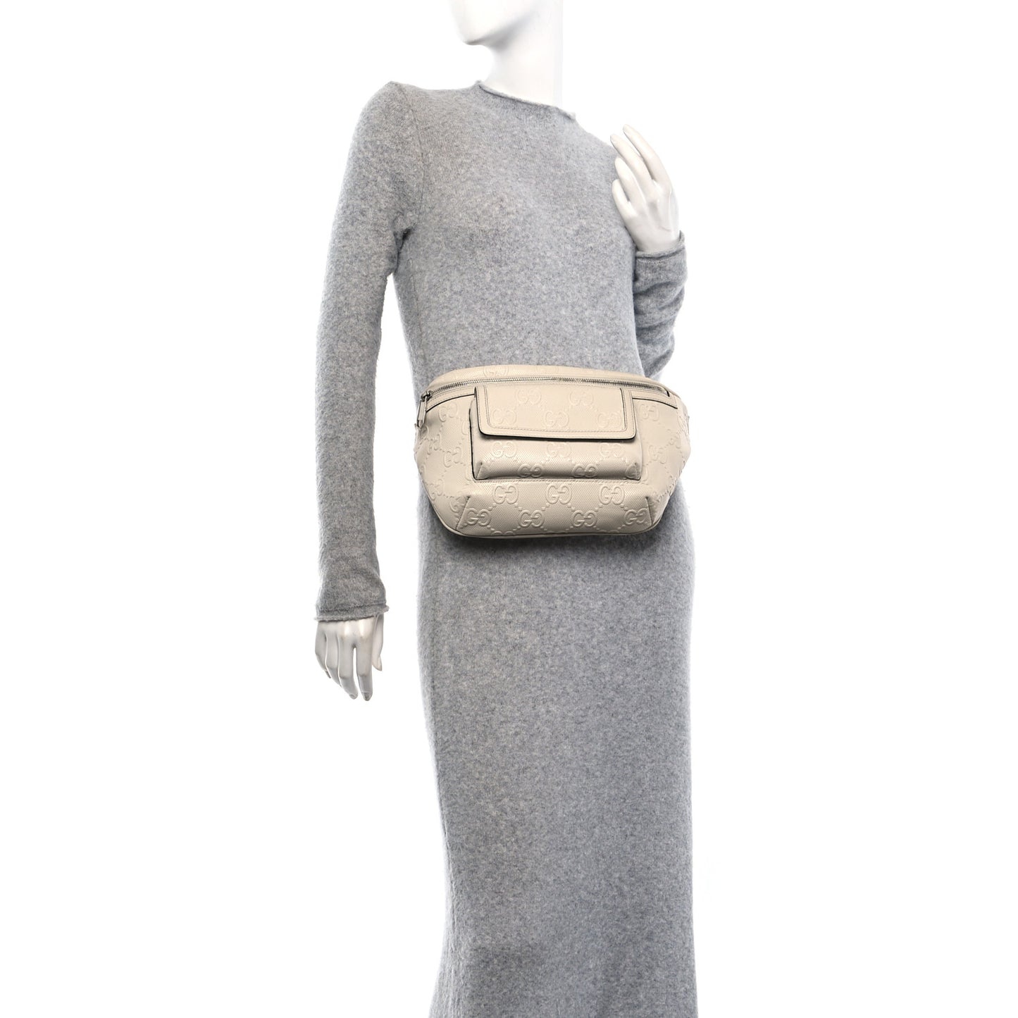 Calfskin GG Tennis Embossed Pocket Belt Bag Mystic White