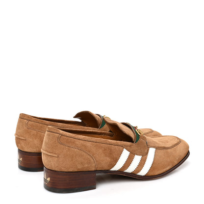 Gucci X ADIDAS Suede Supersofty Quentin Goatskin Web Mens Horsebit Loafers 10 Nocciola Off White 4 of 8