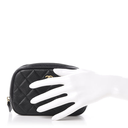 Chanel Grained Calfskin Quilted Small Curvy Pouch Cosmetic Case Black 2 of 8