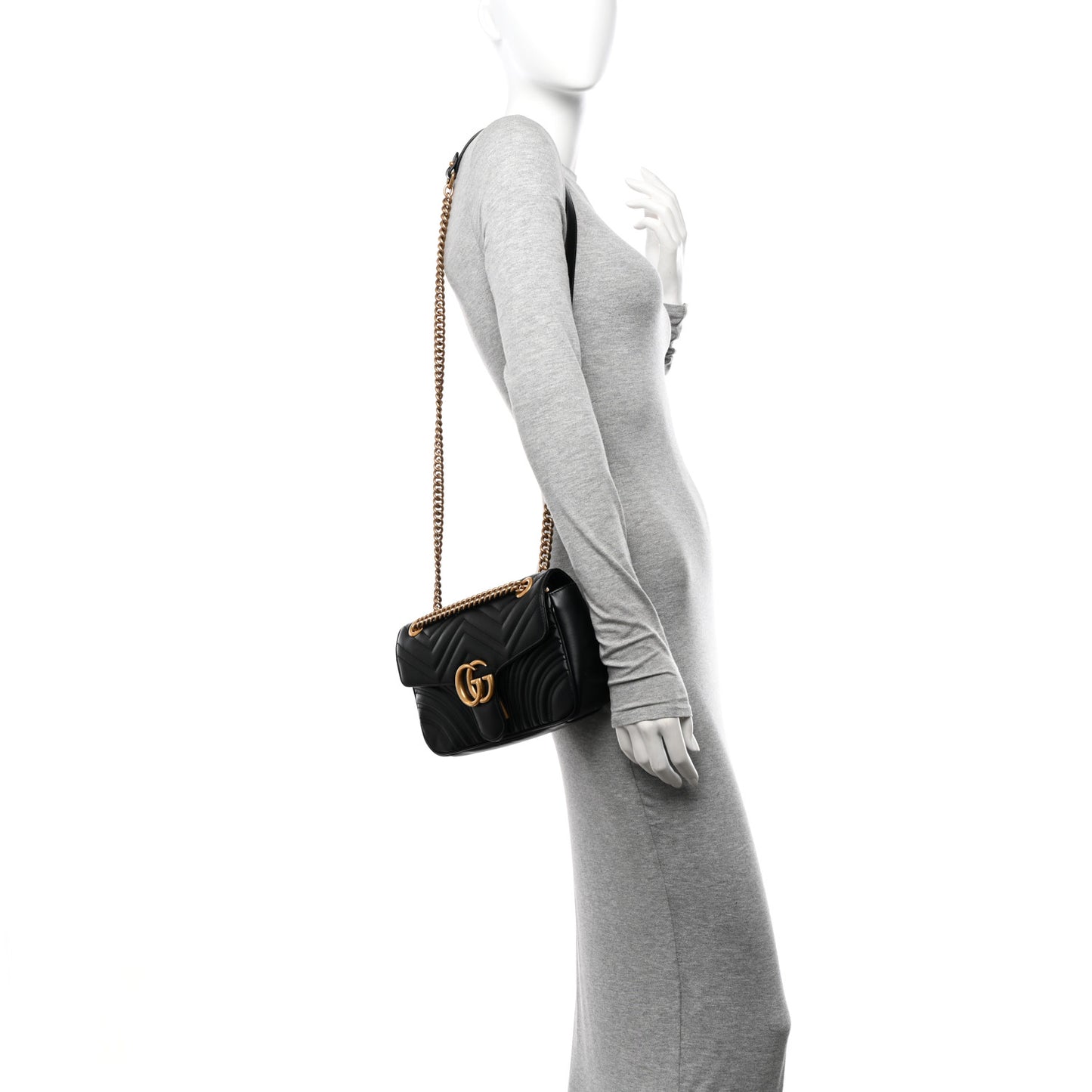 Calfskin Matelasse Small GG Marmont Shoulder Bag Black