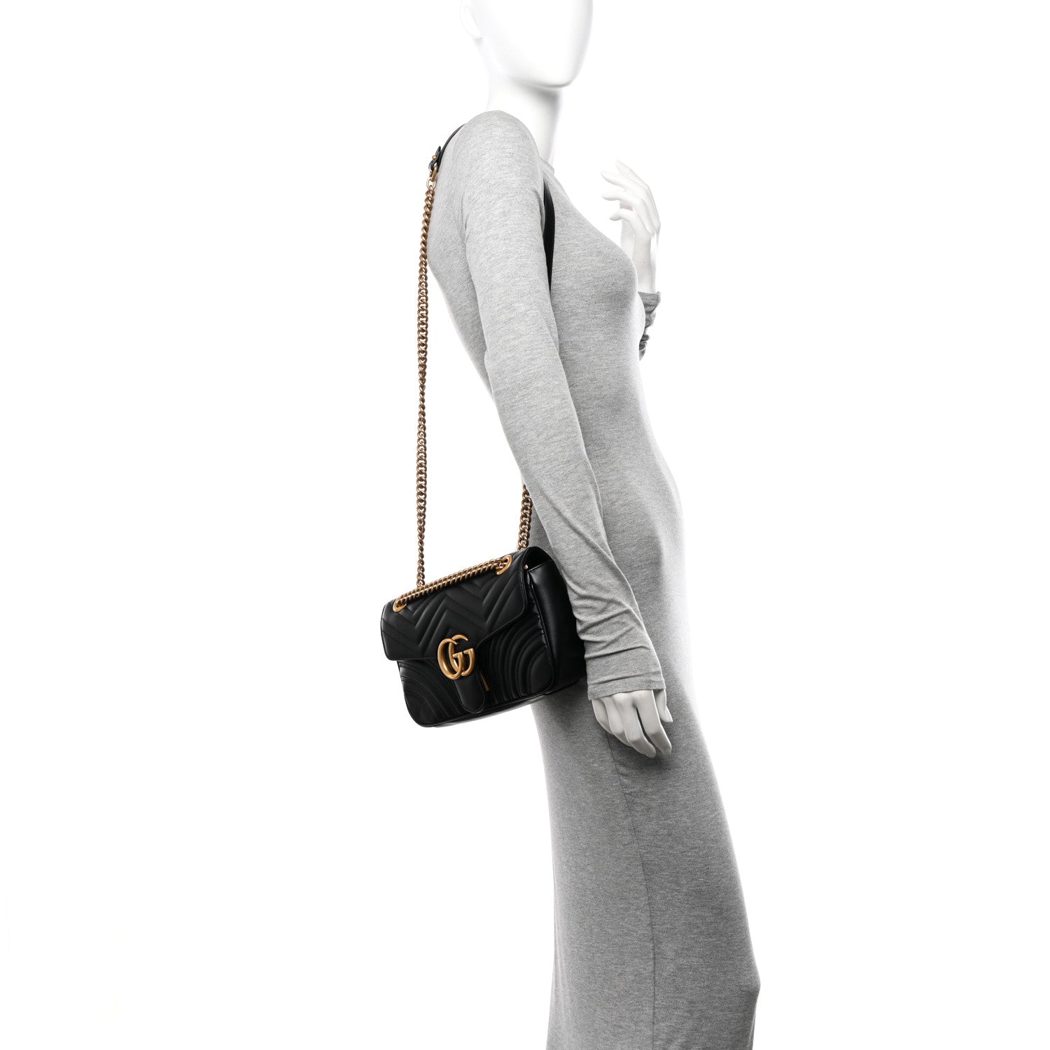 Gucci Calfskin Matelasse Small GG Marmont Shoulder Bag Black 2 of 10
