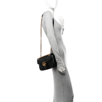Gucci Calfskin Matelasse Small GG Marmont Shoulder Bag Black 2 of 10