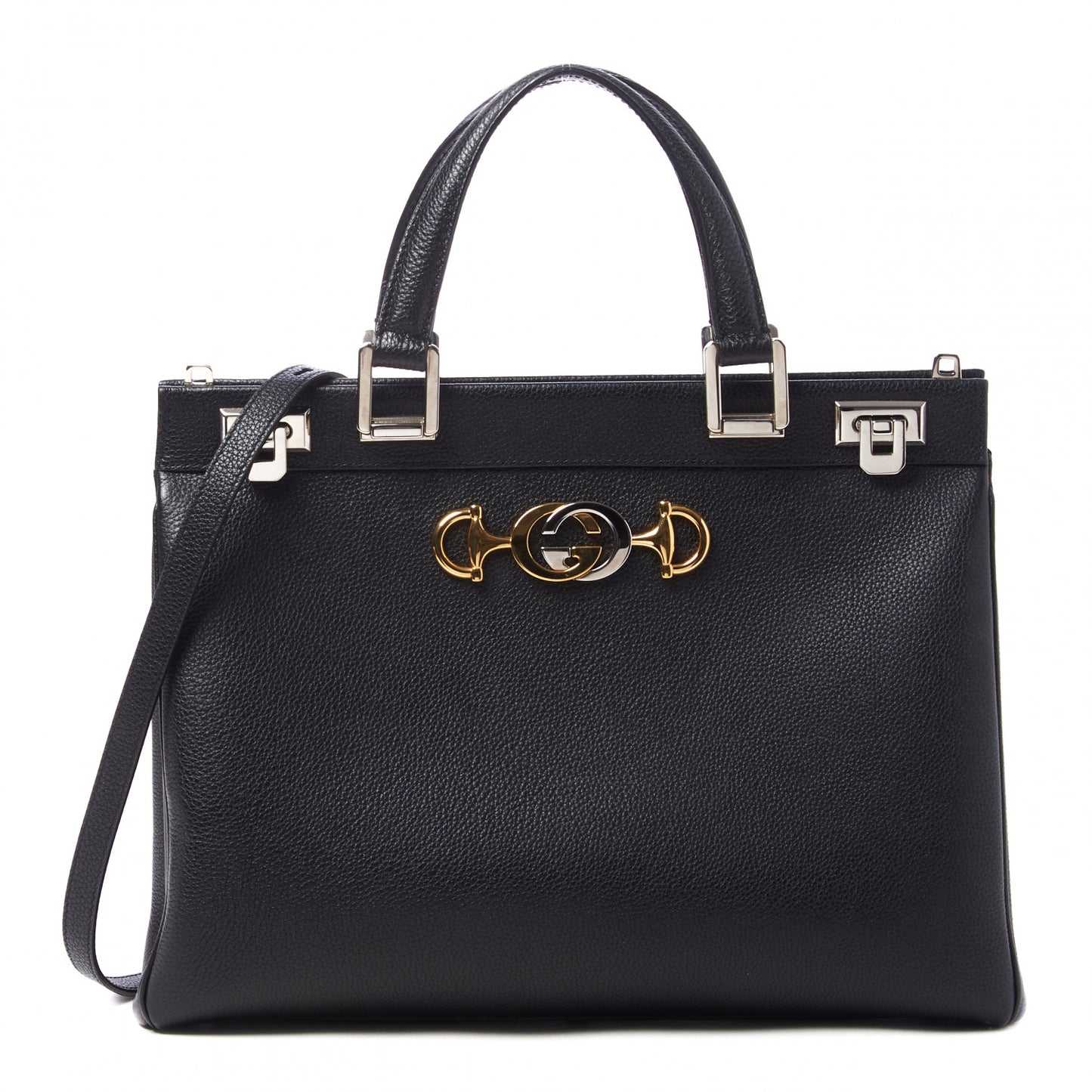 Grainy Calfskin Medium Zumi Top Handle Bag Black