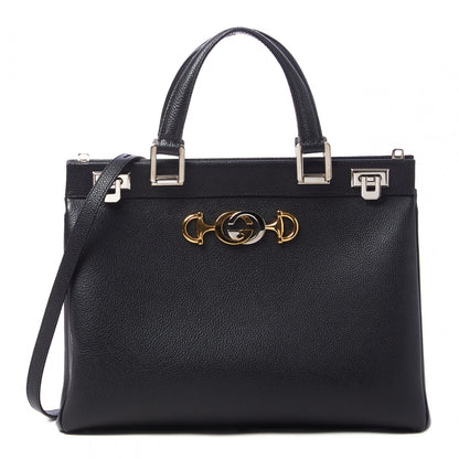Gucci Grainy Calfskin Medium Zumi Top Handle Bag Black 1 of 8