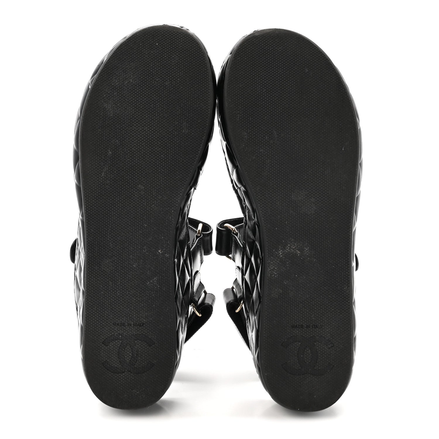 Chanel Shiny Calfskin Logo Platform Sandals 38 Black 6 of 10