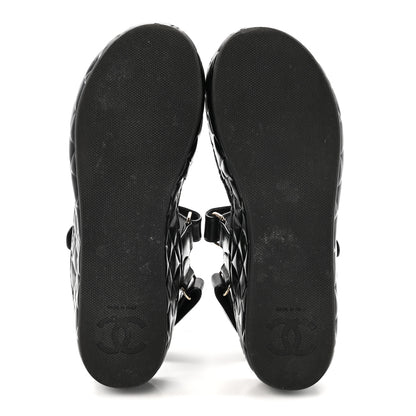 Chanel Shiny Calfskin Logo Platform Sandals 38 Black 6 of 10