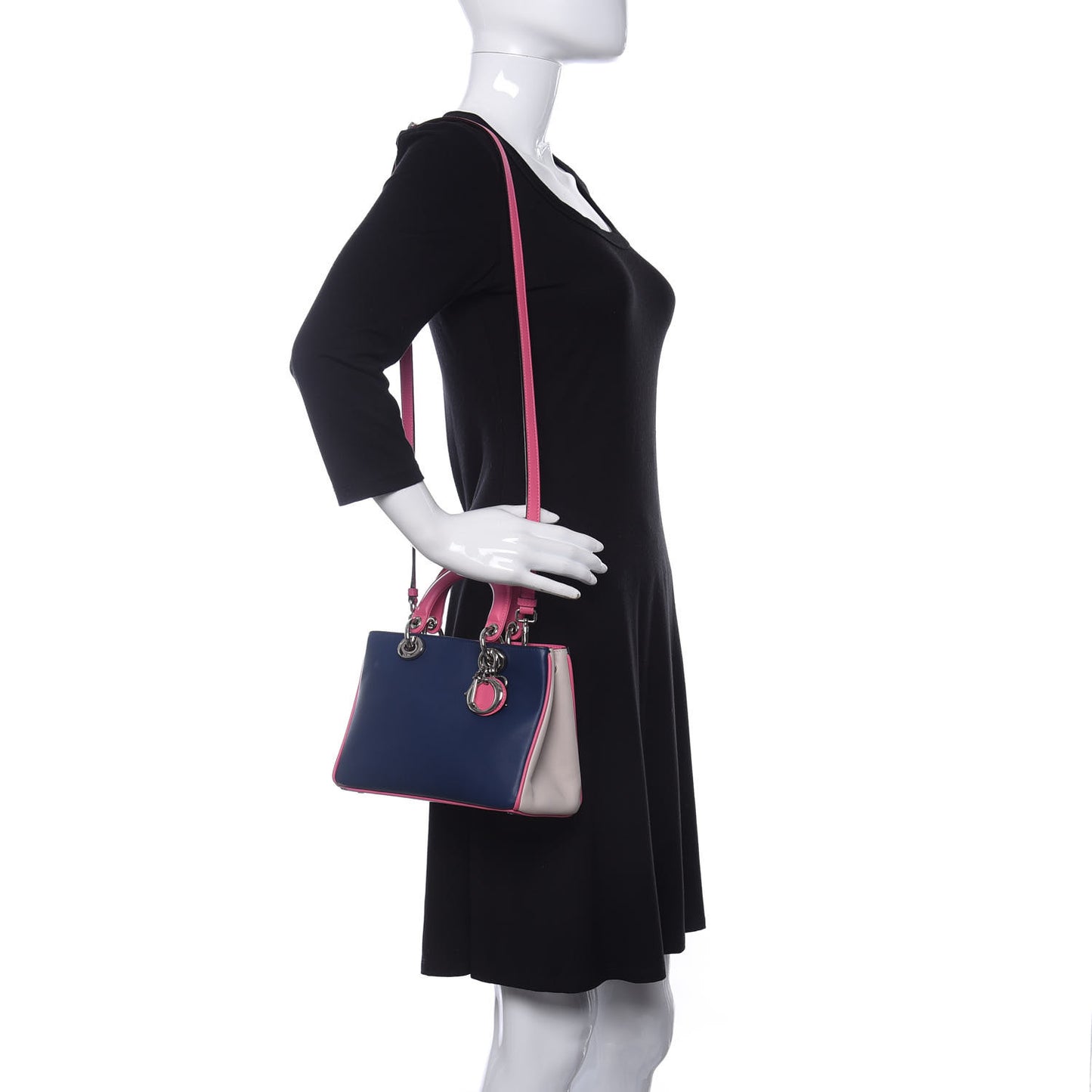 Smooth Calfskin Small Tri-Color Diorissimo Bag Navy Pink