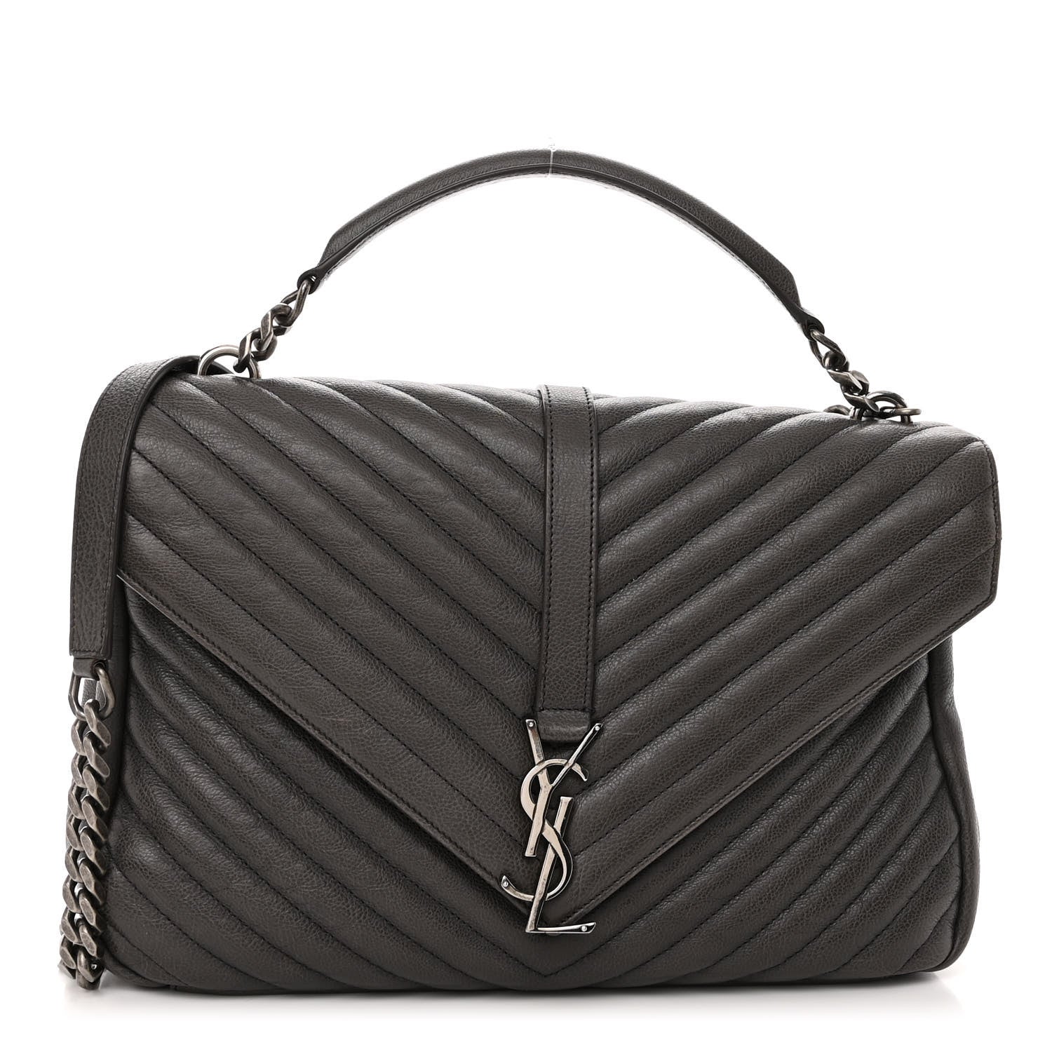 Saint Laurent Sheepskin Matelasse Chevron Monogram Large College Satchel Dark Anthracite 1 of 11