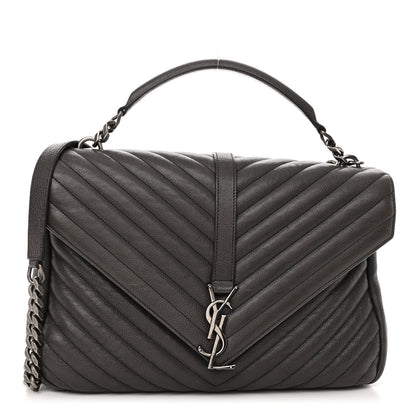 Saint Laurent Sheepskin Matelasse Chevron Monogram Large College Satchel Dark Anthracite 1 of 11