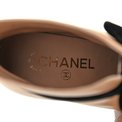 Chanel Lambskin Velvet CC Bow Cap Toe Short Boots 38.5 Beige Black 7 of 8