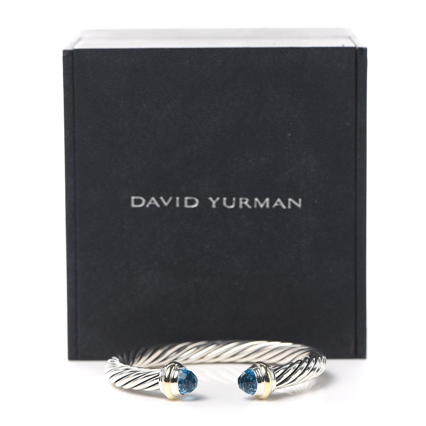 Sterling Silver 14K Yellow Gold Blue Topaz 7mm Cable Classics Bracelet