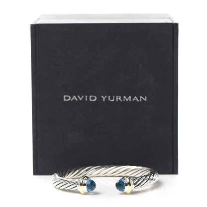 David Yurman Sterling Silver 14K Yellow Gold Blue Topaz 7mm Cable Classics Bracelet 6 of 6