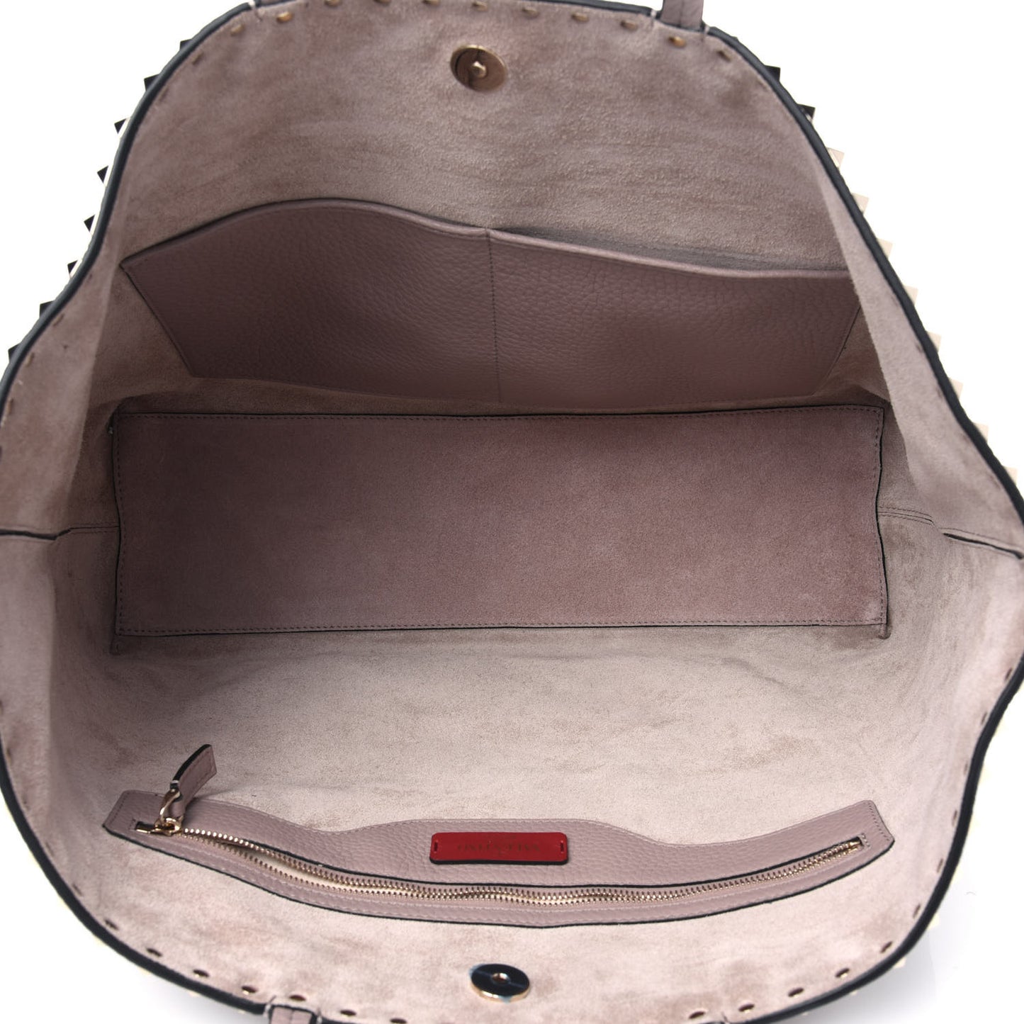 Grained Calfskin Rockstud Shoulder Tote Poudre